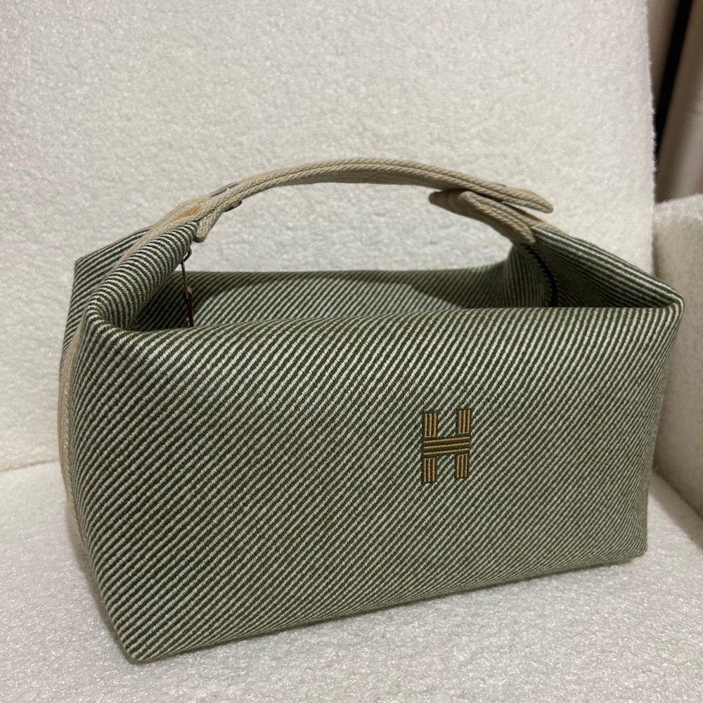 AUTHENTIC Hermes Bride a brac Green Striped Canvas